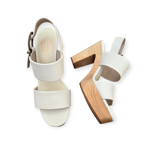 Charlotte Stone Shoes - Charlotte‎ Stone White Leather Slingback Clog Heels Sandals Size 10